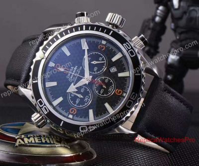 Japan Grade Replica Omega Planet Ocean Chronograph Watch Black Leather